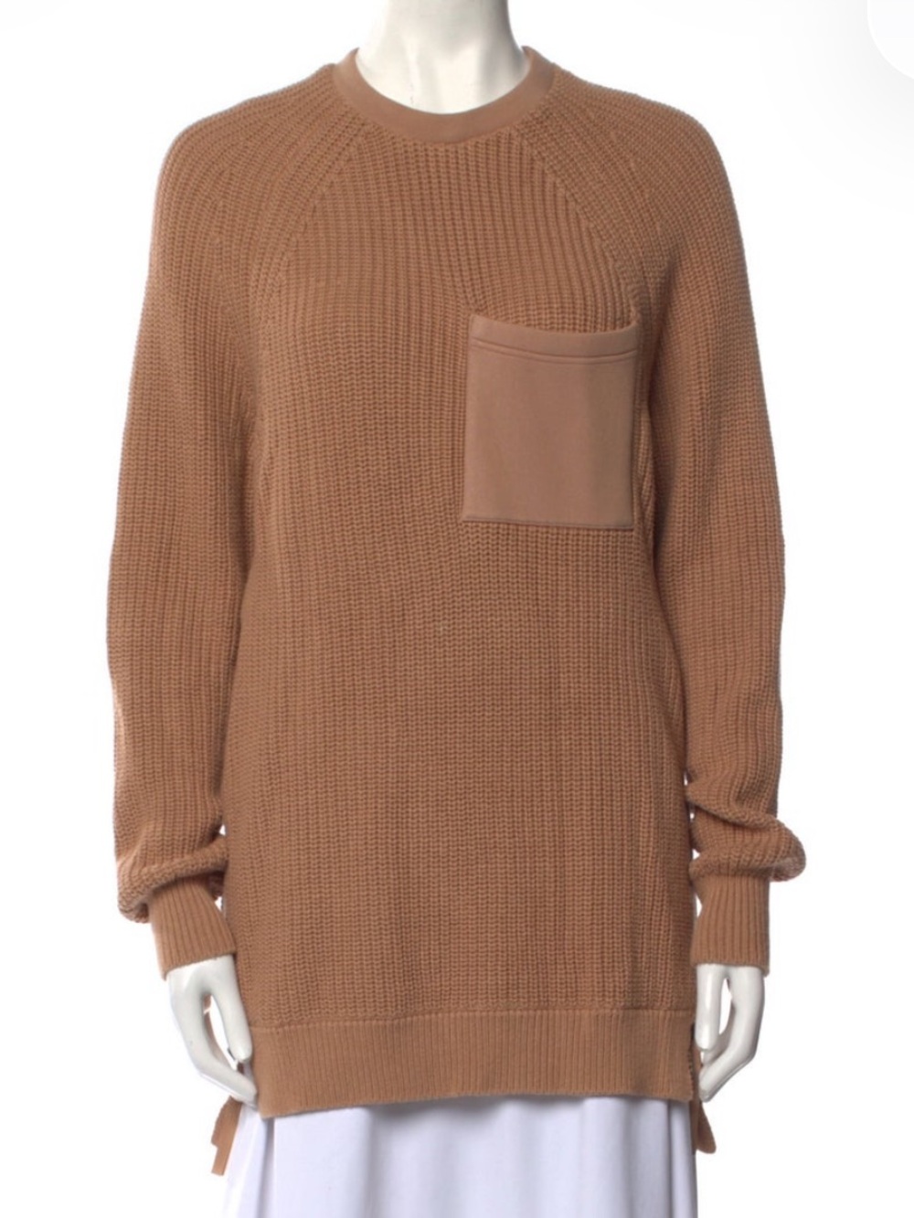 Varley Matteson 100% Cotton Taupe Sweater Side Zip Hem Slits & Patch Pocket XS